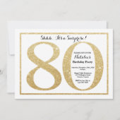 Verrassend 80e verjaardag Uitnodiging Gold Glitter (Voorkant)