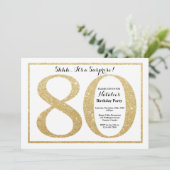 Verrassend 80e verjaardag Uitnodiging Gold Glitter (Staand voorkant)