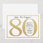 Verrassend 80e verjaardag Uitnodiging Gold Glitter (Voorkant / Achterkant)
