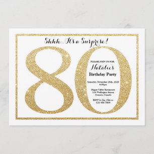 Verrassend 80e verjaardag Uitnodiging Gold Glitter