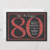 Verrassend 80e verjaardag Uitnodiging rood glitter (Voorkant)