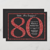 Verrassend 80e verjaardag Uitnodiging rood glitter (Voorkant / Achterkant)