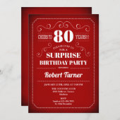 Verrassend 80e verjaardag Uitnodiging - Rood Wit (Voorkant / Achterkant)