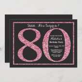 Verrassend 80e verjaardag Uitnodiging Roze Glitter (Voorkant / Achterkant)