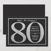 Verrassend 80e verjaardag Uitnodiging Silver Glitt (Voorkant / Achterkant)