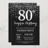 Verrassend 80e verjaardag Uitnodiging Silver Glitt (Voorkant / Achterkant)
