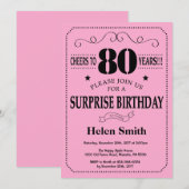 Verrassend 80e verjaardag Uitnodiging zwart en roz (Voorkant / Achterkant)