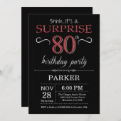 Verrassend 80e verjaardag Uitnodiging zwart-wit en (Voorkant / Achterkant)