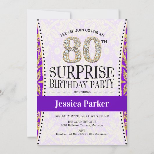 Verrassend 80e verjaardag - White Gold Paars Kaart (Voorkant)