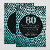 Verrassend 80e verjaardag zwart en Blauwgroen glit Kaart (Voorkant / Achterkant)