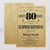 Verrassend 80e verjaardag zwart en gouden glitter kaart (Voorkant / Achterkant)