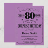 Verrassend 80e verjaardag zwart en Paars Kaart (Voorkant / Achterkant)