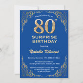 Verrassend 80th Birthday Blue en Gold Glitter Kaart (Voorkant)