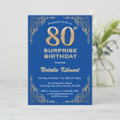 Verrassend 80th Birthday Blue en Gold Glitter Kaart (Staand voorkant)