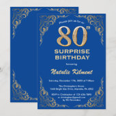 Verrassend 80th Birthday Blue en Gold Glitter Kaart (Voorkant / Achterkant)