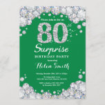 Verrassend 80th Birthday Green en Silver Diamond Kaart<br><div class="desc">Verrassend 80ste uitnodiging op de verjaardag. Green and Silver Rhinestone Diamond Blauwgroen Turquoise Aqua Background Elegant Birthday Bash nodigt uit. Volwassen verjaardag. Vrouwendag. Mannen op zaterdag. Voor verdere aanpassing,  te klikken gelieve de knoop "van de Aanpassing het"en ons ontwerphulpmiddel te gebruiken om deze sjabloon te wijzigen.</div>