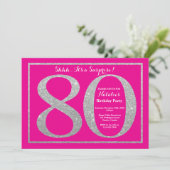 Verrassend 80th Birthday Hot Pink en Silver Glitte Kaart (Staand voorkant)