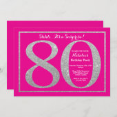 Verrassend 80th Birthday Hot Pink en Silver Glitte Kaart (Voorkant / Achterkant)
