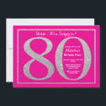 Verrassend 80th Birthday Hot Pink en Silver Glitte Kaart<br><div class="desc">Verrassend 80ste uitnodiging op de verjaardag. De hete Roze en Zilveren Partij van de Dagen nodigt met Hete Roze Achtergrond uit. Verrassende verjaardag. Volwassen verjaardag. Mannen of Vrouwen Bday Bash Party. Voor verdere aanpassing, te klikken gelieve de knoop "van de Aanpassing het"en ons ontwerphulpmiddel te gebruiken om deze sjabloon te...</div>