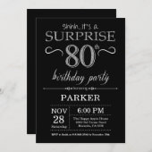 Verrassend 80th Birthday Invitation Black en Silve Kaart (Voorkant / Achterkant)
