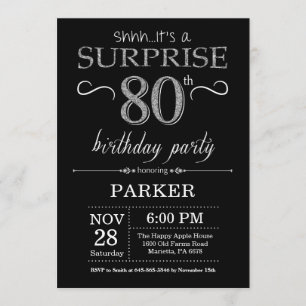 Verrassend 80th Birthday Invitation Black en Silve Kaart