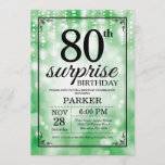 Verrassend 80th Birthday Invitation Green Glitter Kaart<br><div class="desc">Verrassend 80th Birthday Uitnodiging met de Groene Lichten van het Koord met de Groene Achtergrond van Glitter. Groene verjaardag. Volwassen verjaardag. Mannen of vrouwen uitgenodigd. 13e 15e 16e 18e 21e 30e 40e 50e 60e 70e 90e 100e, elke leeftijd. Voor verdere aanpassing, te klikken gelieve de knoop "van de Aanpassing het"en...</div>