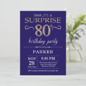 Verrassend 80th Birthday Navy Blue en Gold Glitter Kaart (Staand voorkant)