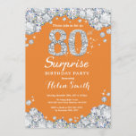 Verrassend 80th Birthday Oranje en Silver Diamond Kaart<br><div class="desc">Verrassend 80ste uitnodiging op de verjaardag. Oranje en Silver Rhinestone Diamond Blauwgroen Turquoise Aqua Background Elegant Birthday Bash nodigt uit. Volwassen verjaardag. Vrouwendag. Mannen op zaterdag. Voor verdere aanpassing,  te klikken gelieve de knoop "van de Aanpassing het"en ons ontwerphulpmiddel te gebruiken om deze sjabloon te wijzigen.</div>