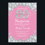 Verrassend 80th Birthday Pink en Silver Diamond Kaart<br><div class="desc">Verrassend 80ste uitnodiging op de verjaardag. Roze en zilver Rhinestone Diamond Red Achtergrond. Elegant Birthday Bash nodigt uit. Volwassen verjaardag. Vrouwendag. Mannen op zaterdag. Voor verdere aanpassing,  te klikken gelieve de knoop "van de Aanpassing het"en ons ontwerphulpmiddel te gebruiken om deze sjabloon te wijzigen.</div>