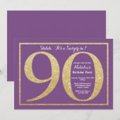 Verrassend 90e verjaardag Paars en Gold Glitter Kaart (Voorkant / Achterkant)
