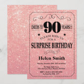 Verrassend 90e verjaardag Roze Rose Gold Glitter Kaart (Voorkant / Achterkant)