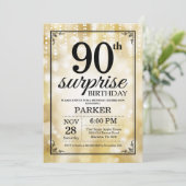 Verrassend 90e verjaardag Uitnodiging Gold Glitter (Staand voorkant)