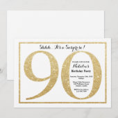Verrassend 90e verjaardag Uitnodiging Gold Glitter (Voorkant / Achterkant)