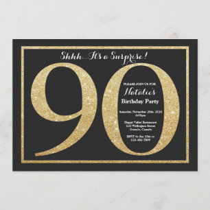 Verrassend 90e verjaardag Uitnodiging Gold Glitter
