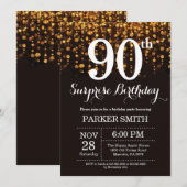 Verrassend 90e verjaardag Uitnodiging Gold Glitter (Voorkant / Achterkant)