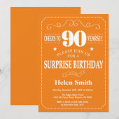 Verrassend 90e verjaardag Uitnodiging Oranje en Wi (Voorkant / Achterkant)