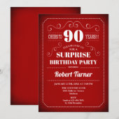 Verrassend 90e verjaardag Uitnodiging - Rood Wit (Voorkant / Achterkant)