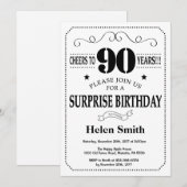 Verrassend 90e verjaardag Uitnodiging zwart-wit (Voorkant / Achterkant)