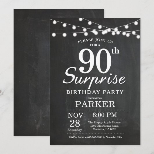Verrassend 90e verjaardag Uitnodigingskarton Kaart (Voorkant / Achterkant)