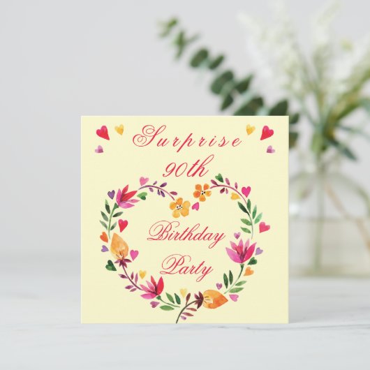 Verrassend 90e verjaardag Waterverf Floral Heart Kaart (Staand voorkant)