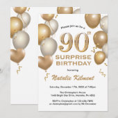 Verrassend 90e verjaardag Witte en gouden ballonne Kaart (Voorkant / Achterkant)