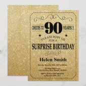 Verrassend 90e verjaardag zwart en gouden glitter kaart (Voorkant / Achterkant)