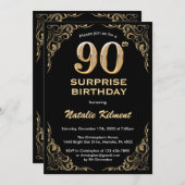 Verrassend 90e verjaardag zwart en gouden glitter kaart (Voorkant / Achterkant)