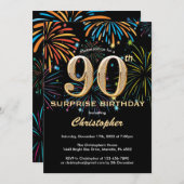 Verrassend 90e verjaardag zwart goudregenboogvuurw kaart (Voorkant / Achterkant)