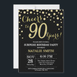 Verrassend 90th Birthday Black en Gold Diamond Kaart<br><div class="desc">Verrassend 90e verjaardag Uitnodiging met zwarte en goudglitter Diamond achtergrond. Gold Confetti. Volwassen verjaardag. Mannelijke Mannen of vrouwen: Birthday. Voor verdere aanpassing,  te klikken gelieve de knoop "van de Aanpassing het"en ons ontwerphulpmiddel te gebruiken om deze sjabloon te wijzigen.</div>