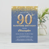 Verrassend 90th Birthday Blue en Gold Glitter Kaart (Staand voorkant)