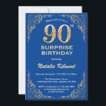 Verrassend 90th Birthday Blue en Gold Glitter Kaart<br><div class="desc">Verrassend 90th Birthday Blue en Gold Glitter Lijst Birthday Invitation. Voor verdere aanpassing,  te klikken gelieve de knoop "van de Aanpassing het"en ons ontwerphulpmiddel te gebruiken om deze sjabloon te wijzigen.</div>