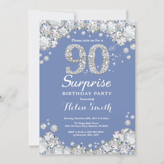 Verrassend 90th Birthday Blue Silver Diamond Kaart (Voorkant)