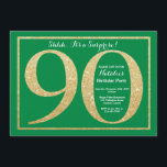 Verrassend 90th Birthday Green en Gold Glitter Kaart<br><div class="desc">Verrassende uitnodiging van 90e verjaardag. De Groene en Gouden Glitter Birthday Party nodigt met Groene Achtergrond uit. Verrassende verjaardag. Volwassen verjaardag. Mannen of Vrouwen Bday Bash Party. Voor verdere aanpassing,  te klikken gelieve de knoop "van de Aanpassing het"en ons ontwerphulpmiddel te gebruiken om deze sjabloon te wijzigen.</div>