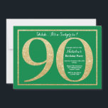 Verrassend 90th Birthday Green en Gold Glitter Kaart<br><div class="desc">Verrassende uitnodiging van 90e verjaardag. De Groene en Gouden Glitter Birthday Party nodigt met Groene Achtergrond uit. Verrassende verjaardag. Volwassen verjaardag. Mannen of Vrouwen Bday Bash Party. Voor verdere aanpassing,  te klikken gelieve de knoop "van de Aanpassing het"en ons ontwerphulpmiddel te gebruiken om deze sjabloon te wijzigen.</div>